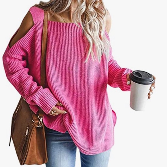 Woman cold shoulder oversized sweater knitted - Picture 2 of 9